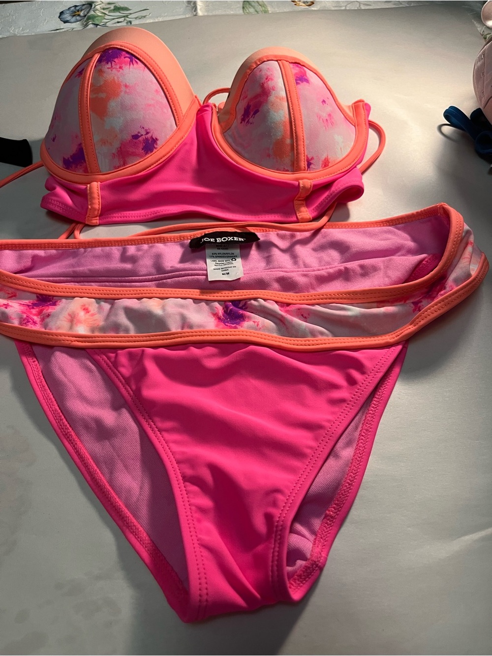 Tie dye pink Piece Bikini with Coral Trim